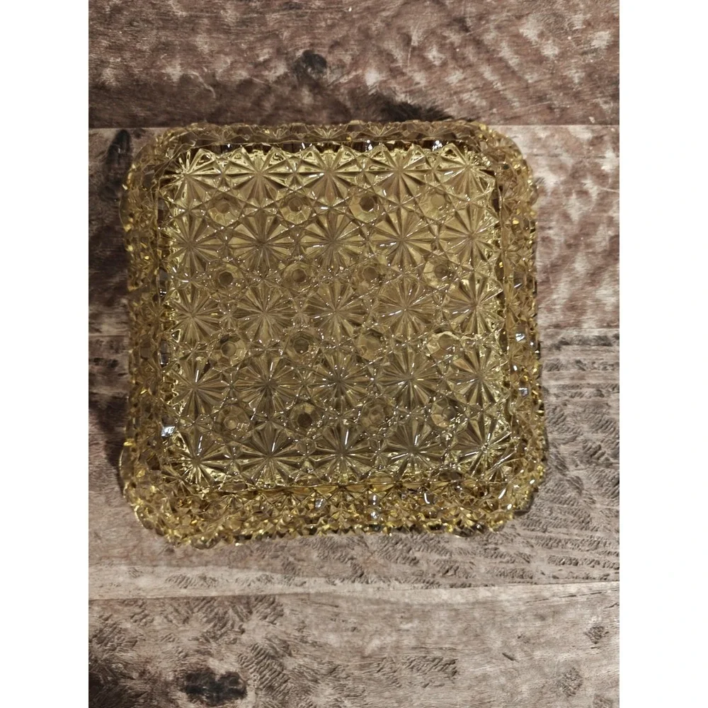 vintage amber glass daisy and button Square Bowl‎ 8'